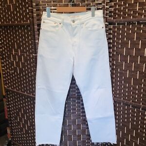 Levis White Straight Leg Jeans with Raw Edge